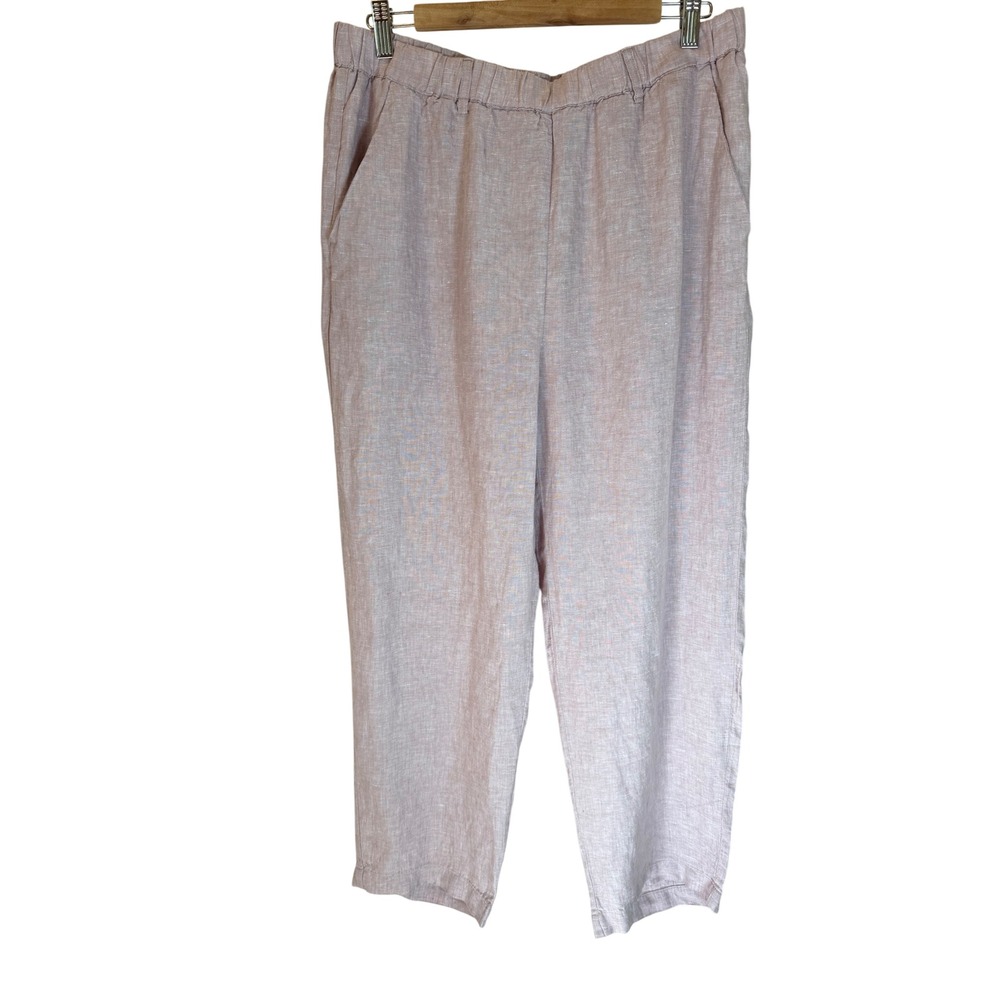Quince 100% European Linen Pants Dusty Rose Pink Elastic Waist Large NEW